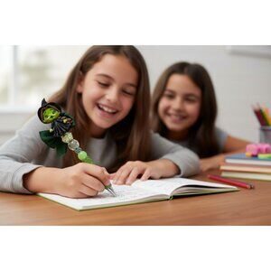 Handcrafted Halloween Witch Green Beaded Decorative Writing Pen